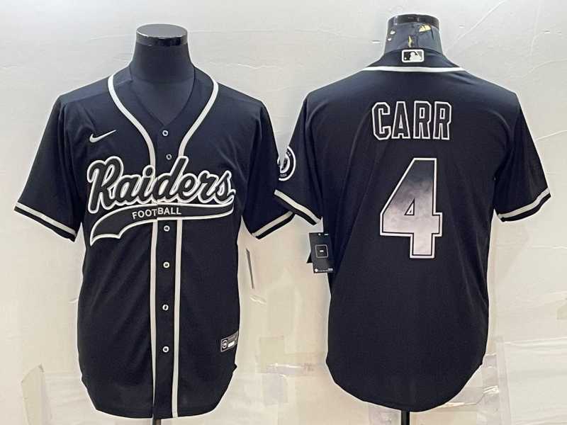 Mens Las Vegas Raiders #4 Derek Carr Black Gold With Patch Smoke Cool Base Stitched Baseball Jersey->las vegas raiders->NFL Jersey